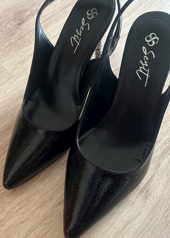 Parlak Siyah Yılan Desenli Stiletto Topuklu - Görsel 4