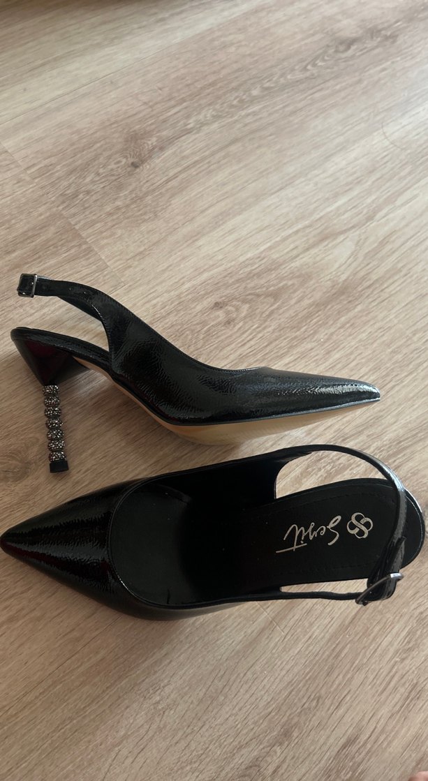 Parlak Siyah Yılan Desenli Stiletto Topuklu - Görsel 2