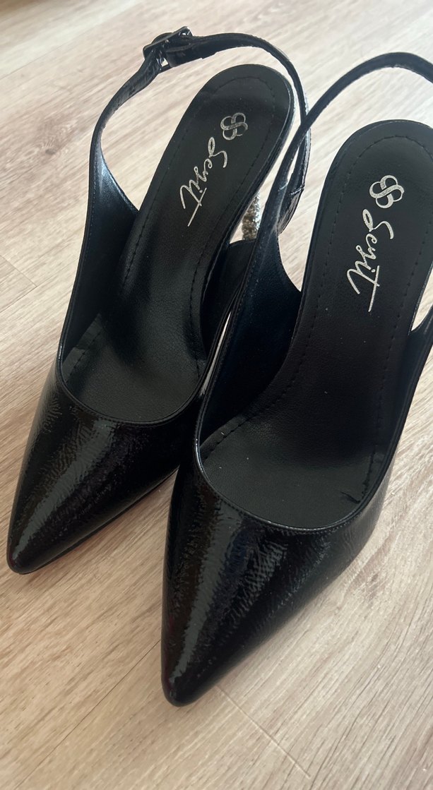 Parlak Siyah Yılan Desenli Stiletto Topuklu - Görsel 4