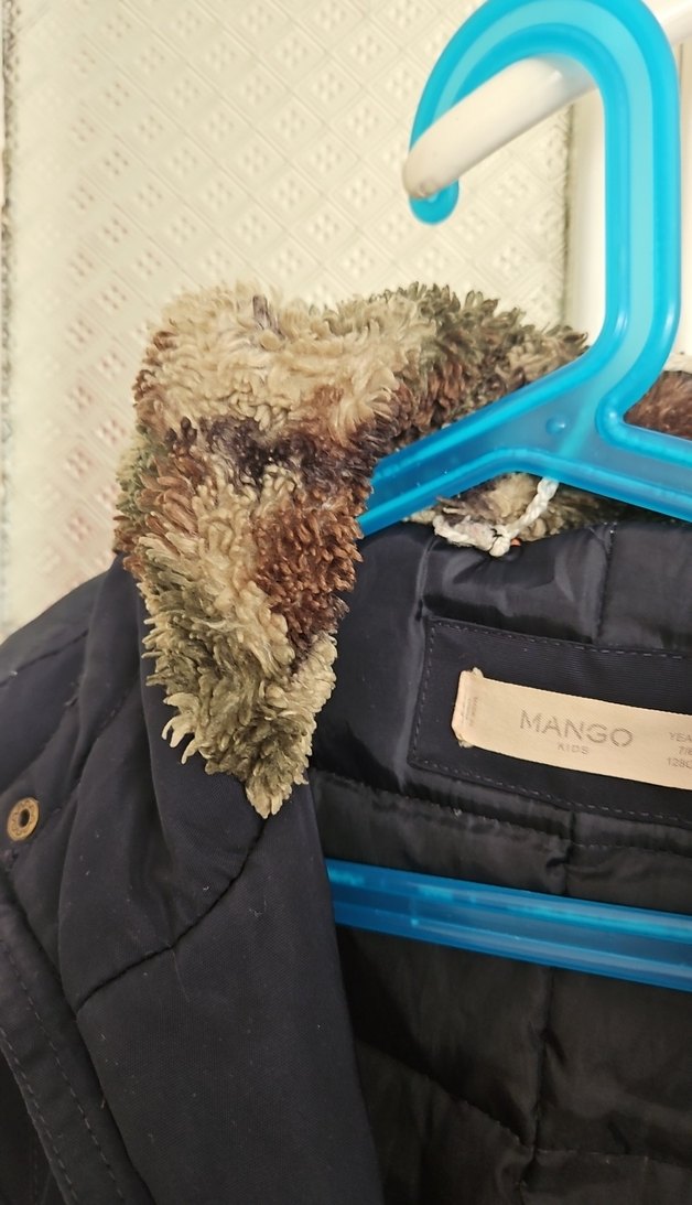 Unisex Çocuk Mavi Sıcak Kürklü Mont - Görsel 4