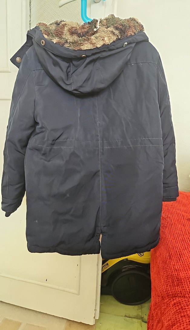 Unisex Çocuk Mavi Sıcak Kürklü Mont - Görsel 5