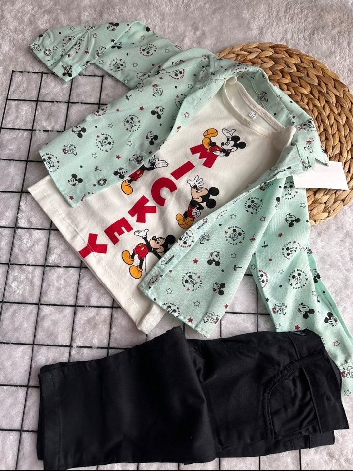 Bebek Erkek Pamuklu Mickey Baskılı Takım - Görsel 3