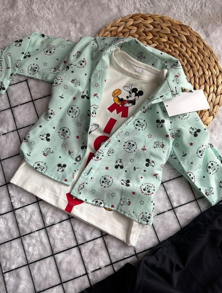 Bebek Erkek Pamuklu Mickey Baskılı Takım - Görsel 2