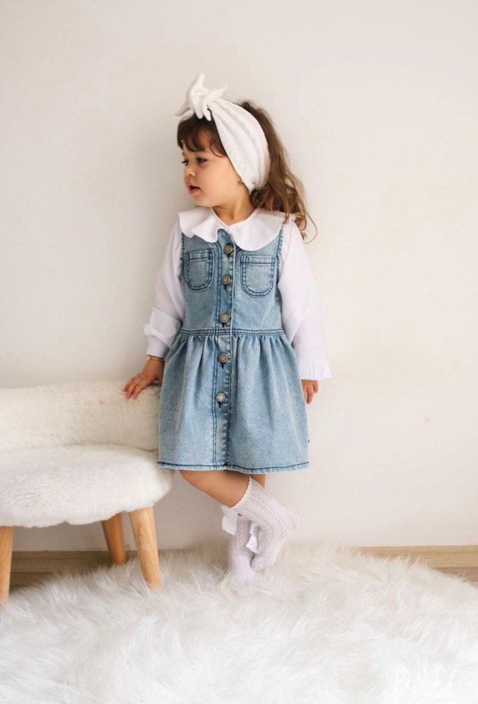Kız Çocuk Beyaz Denim Elbise - Görsel 2