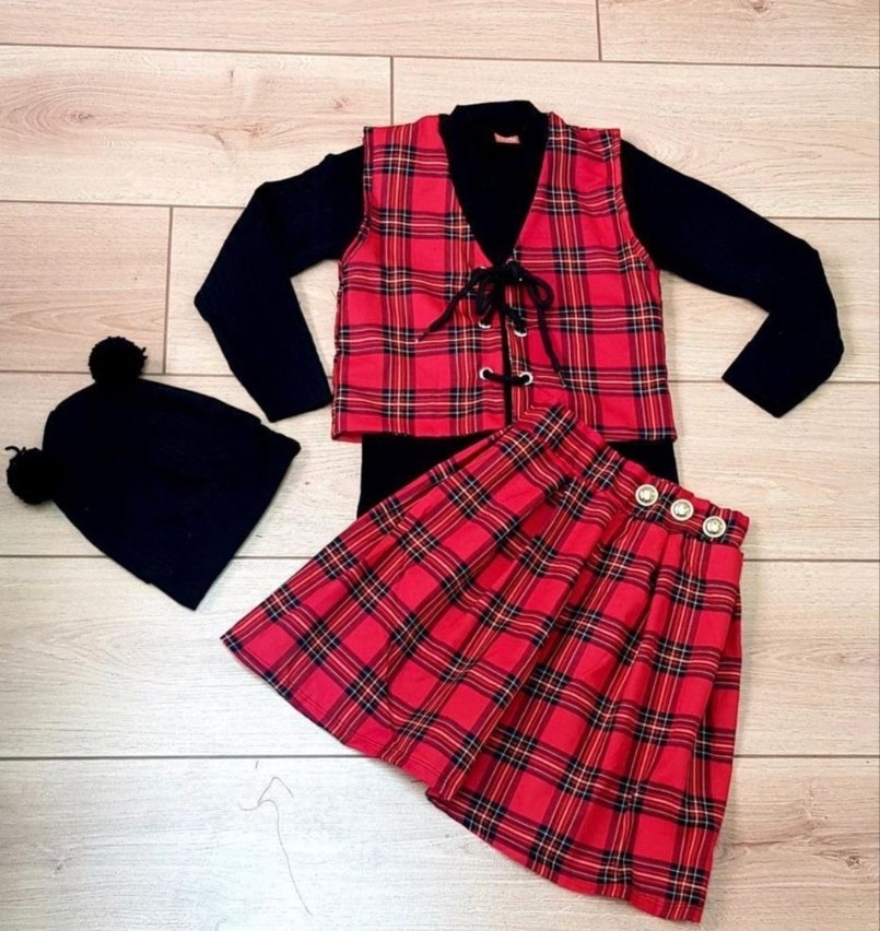 Kız Çocuk Kırmızı Kareli Askılı Elbise - Görsel 2