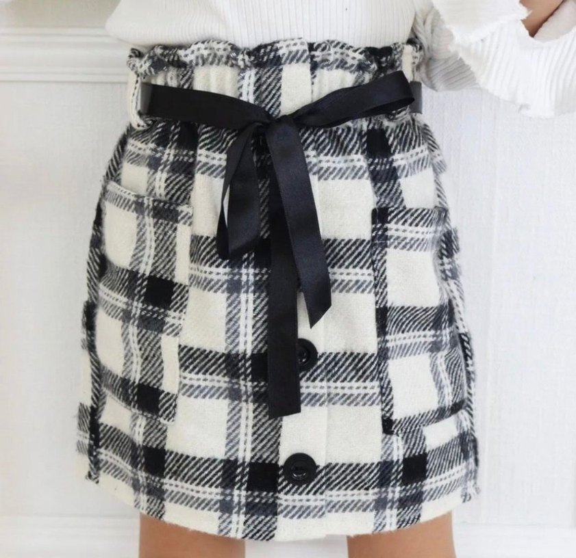 Kemerli Ekose Desenli Kız Çocuk Etek - Görsel 2