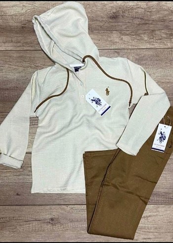 Bej Kapüşonlu  Sweatshirt ve Pantolon - Görsel 3