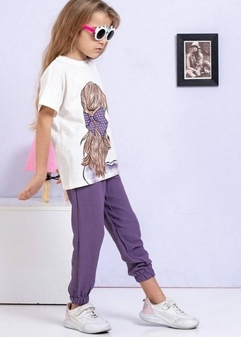 12-13 Yaş Beden Kız Çocuk Pembe Baskılı Sweatpants Takım