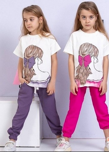 12-13 Yaş Beden pembe Renk Kız Çocuk Pembe Baskılı Sweatpants Takım