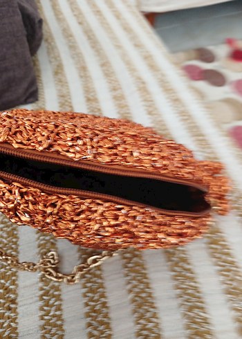 Zincir Detaylı Kahverengi Bohem Kadın Clutch Çanta - Görsel 2