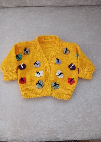 Sarı Nakışlı Kız Örgü Hırka - Görsel 2