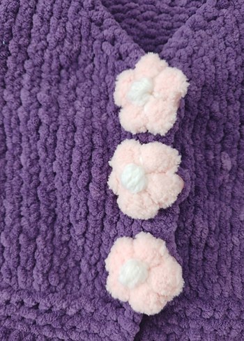 Kızlar için Mor Örgü Kolsuz Süveter - Görsel 2