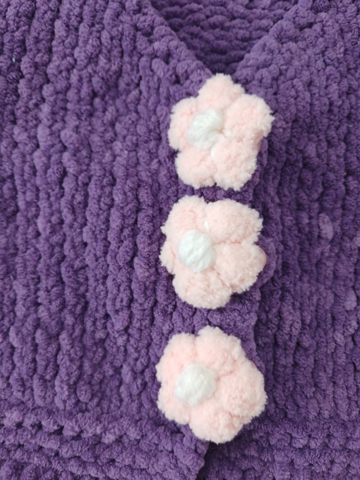 Kızlar için Mor Örgü Kolsuz Süveter - Görsel 2