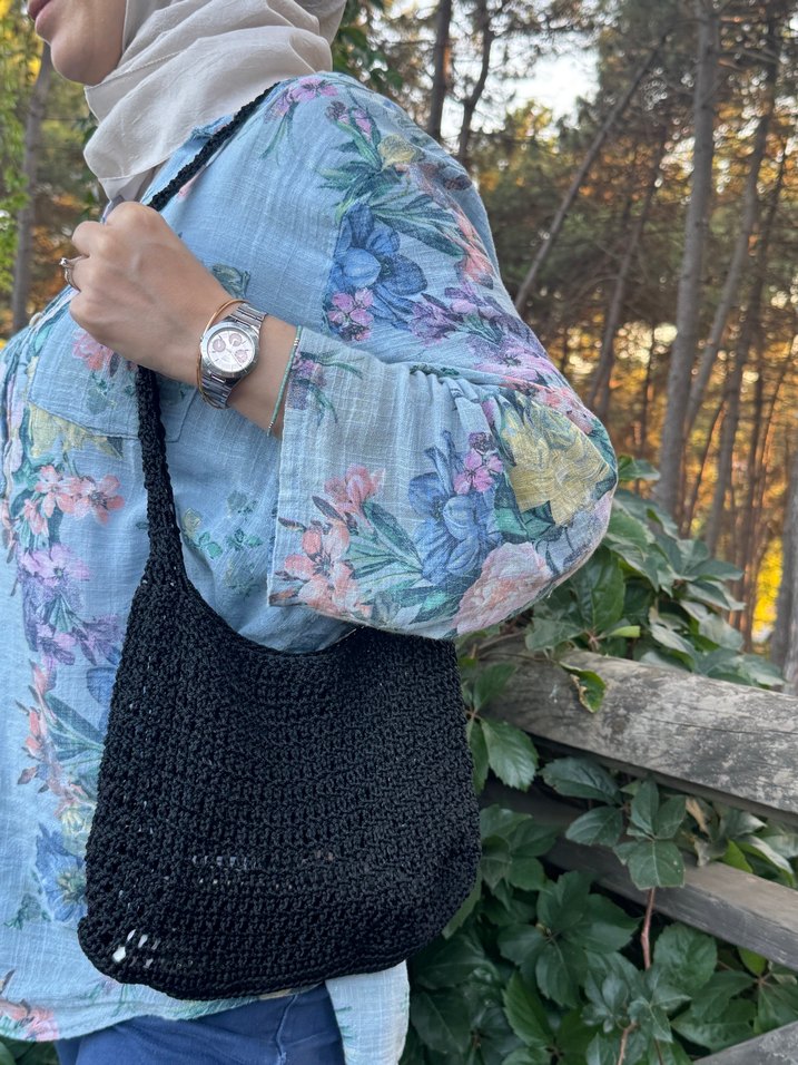 Siyah Örgü Kadın Çanta - Görsel 4