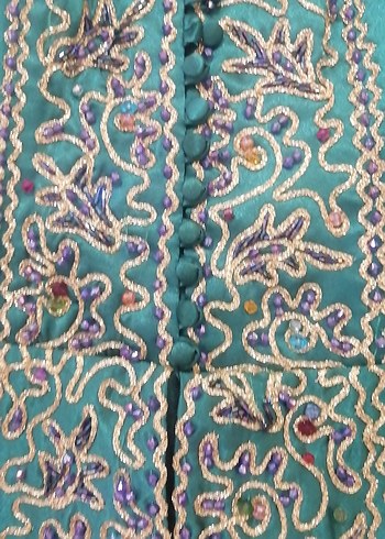 Yeşil Nakışlı Uzun Kadın Hint Elbisesi #kına elbisesi - Görsel 5