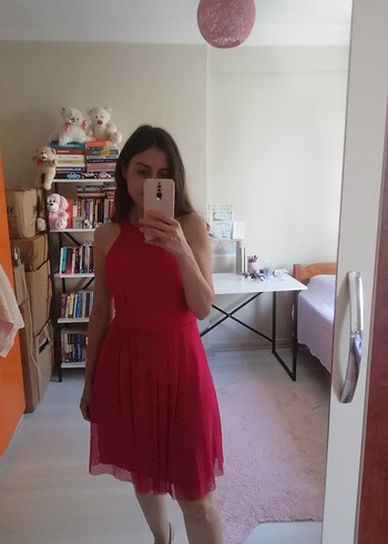 Pembe Straplez Midi Abiye Elbise