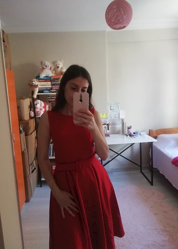 Kırmızı Midi Kadın Elbise - Görsel 5