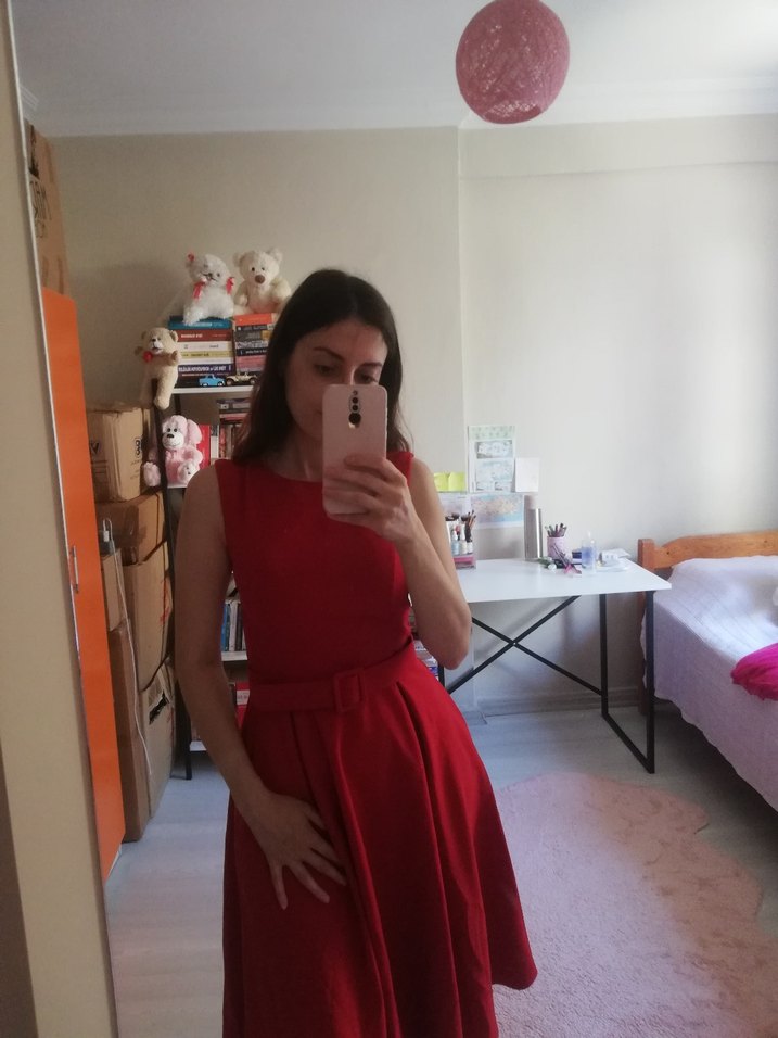 Kırmızı Midi Kadın Elbise - Görsel 5