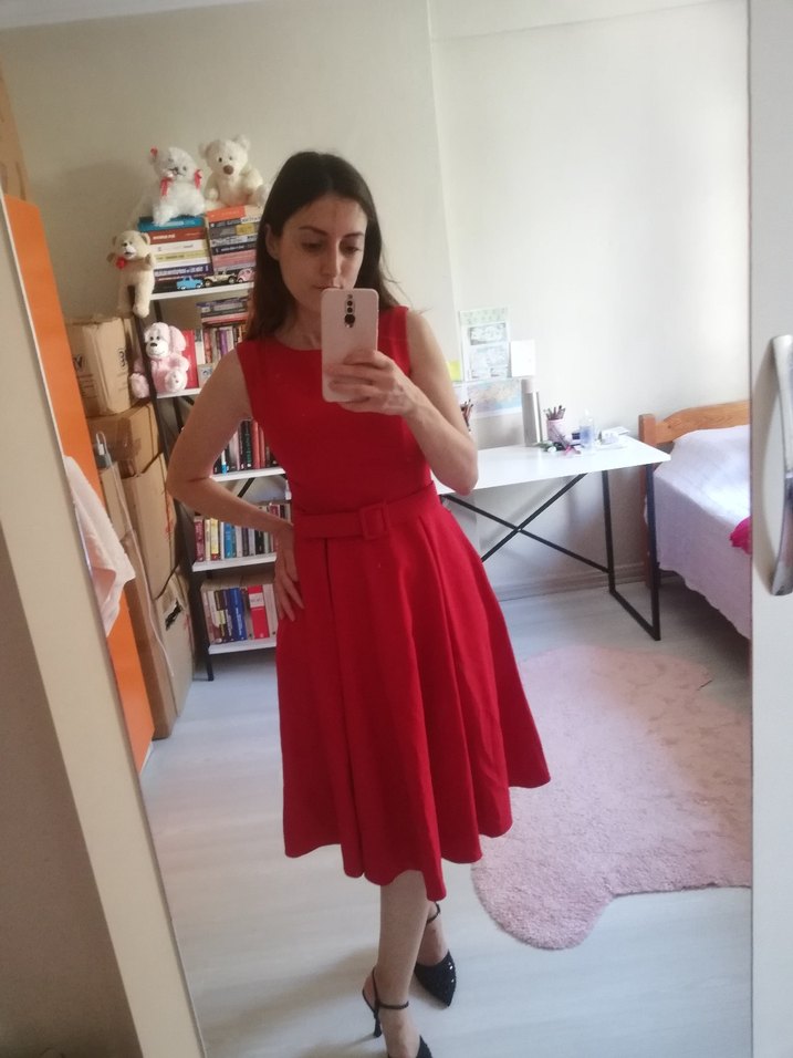 Kırmızı Midi Kadın Elbise - Görsel 2