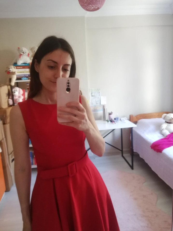 Kırmızı Midi Kadın Elbise - Görsel 3