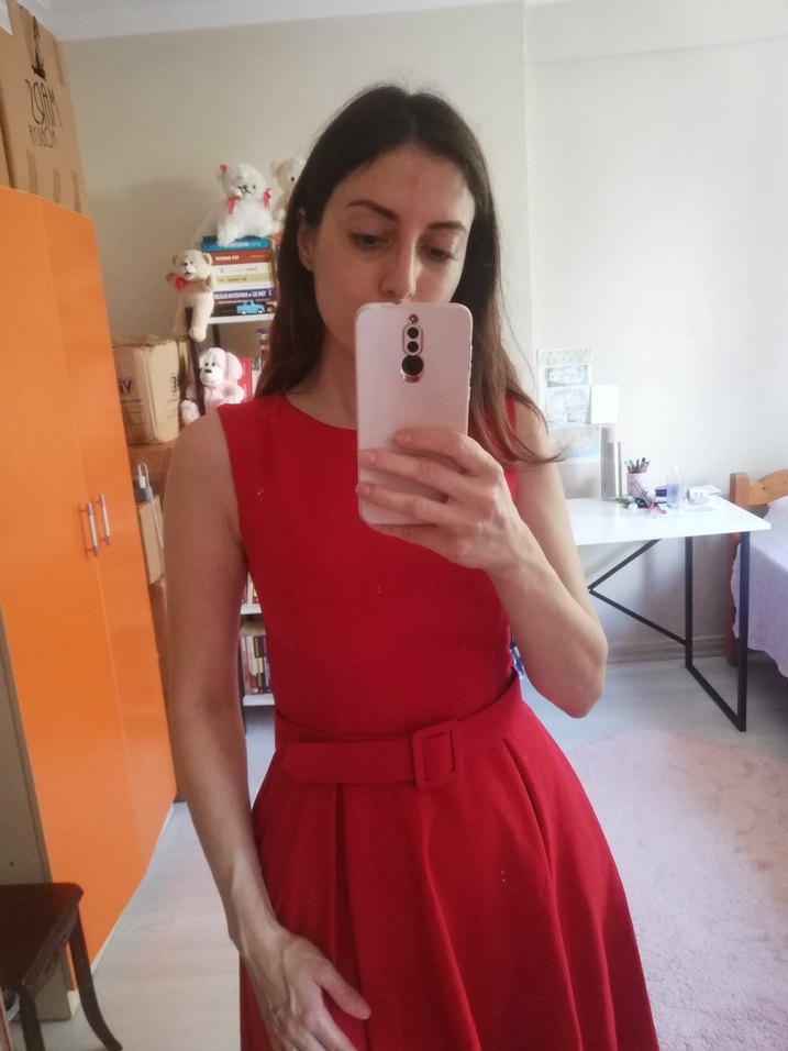 Kırmızı Midi Kadın Elbise - Görsel 4