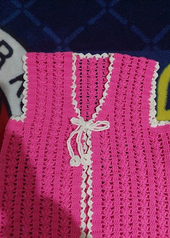 Kız Çocuk Pembe Örgü Bohem Yelek - Görsel 2