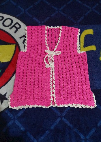Kız Çocuk Pembe Örgü Bohem Yelek - Görsel 4