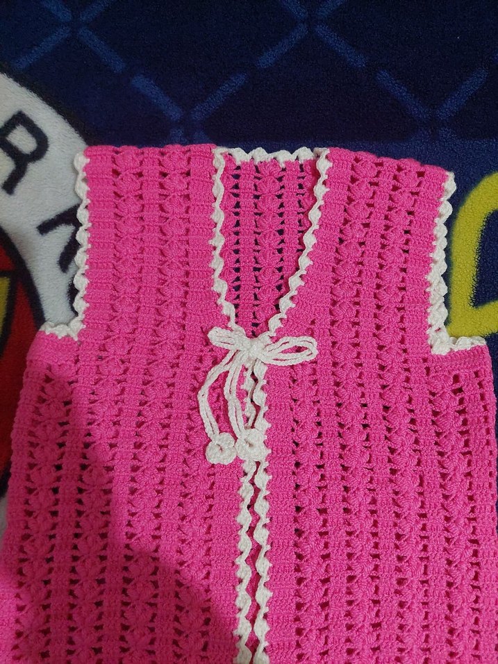 Kız Çocuk Pembe Örgü Bohem Yelek - Görsel 2