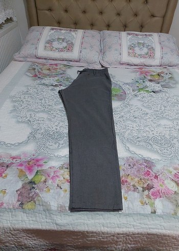 Gri kumaş pantolon beli lastikli - Görsel 5