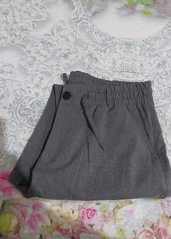 Gri kumaş pantolon beli lastikli - Görsel 6