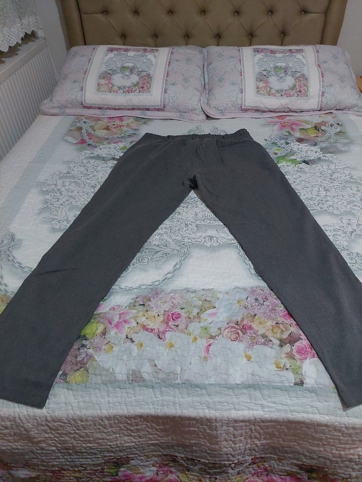 Gri kumaş pantolon beli lastikli - Görsel 2