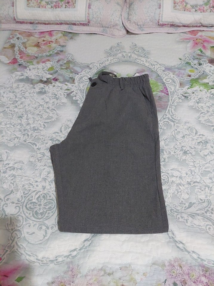 Gri kumaş pantolon beli lastikli - Görsel 4