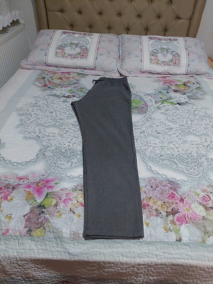 Gri kumaş pantolon beli lastikli - Görsel 5