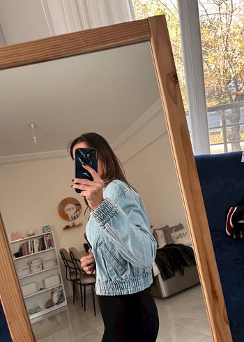 Gri Yüksek Yakalı Denim Ceket - Görsel 5