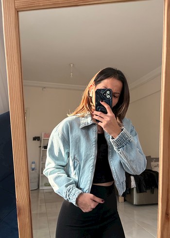 Gri Yüksek Yakalı Denim Ceket - Görsel 4