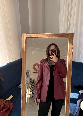 Bordo Rugan Kadın Blazer Ceket - Görsel 13