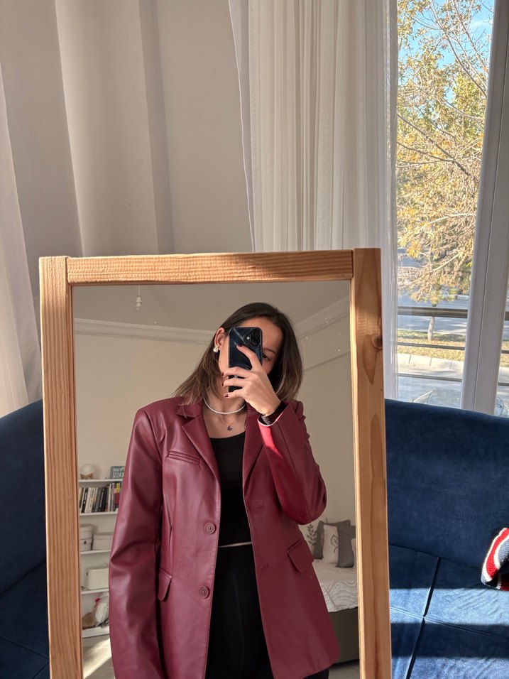 Bordo Rugan Kadın Blazer Ceket - Görsel 4