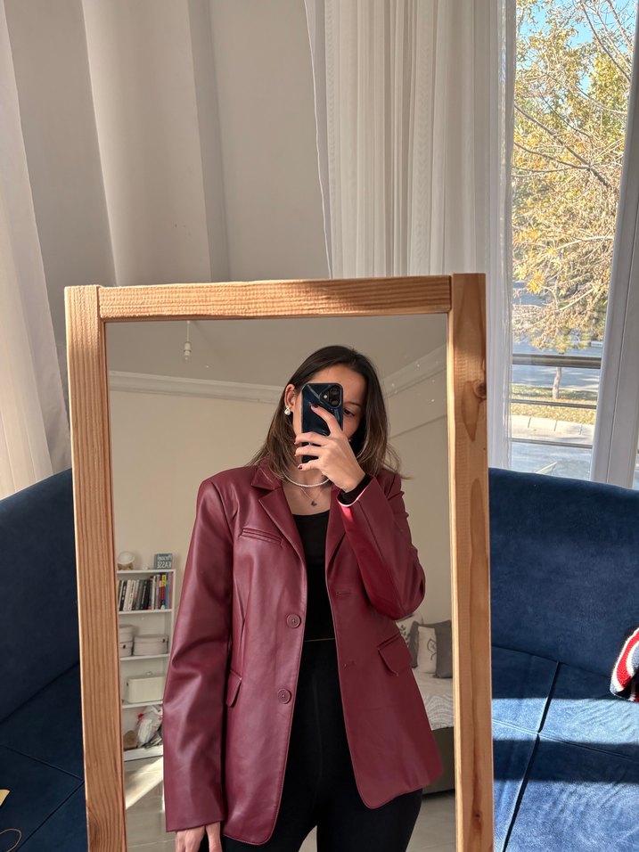 Bordo Rugan Kadın Blazer Ceket - Görsel 3