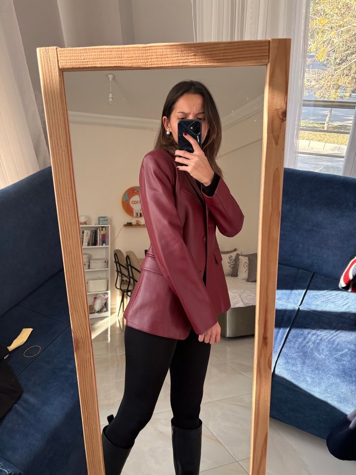 Bordo Rugan Kadın Blazer Ceket - Görsel 2