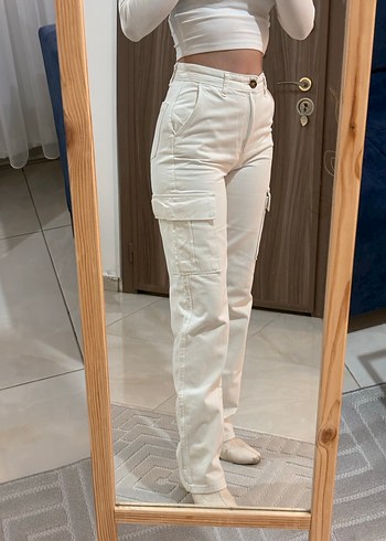 Beyaz Pamuklu Kadın Kot Pantolon - Görsel 2