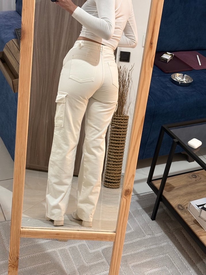 Beyaz Pamuklu Kadın Kot Pantolon - Görsel 4