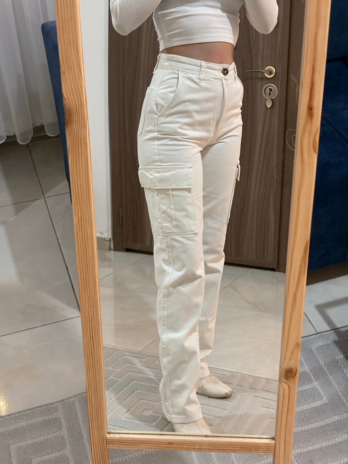 Beyaz Pamuklu Kadın Kot Pantolon - Görsel 2
