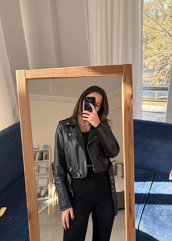 Siyah Deri Kadın Ceket - Görsel 2