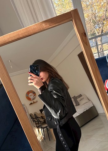 Siyah Deri Kadın Ceket - Görsel 6