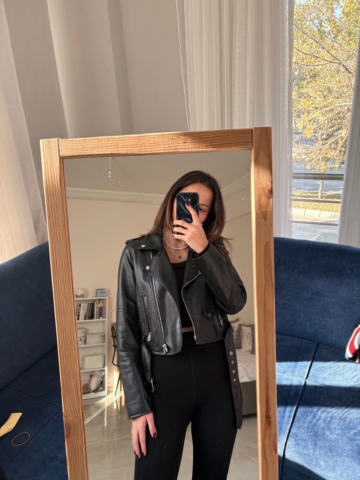 Siyah Deri Kadın Ceket - Görsel 2