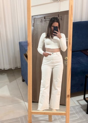 Beyaz Kadın Pamuklu Normal Boy Dar Kesim Jean - Görsel 2