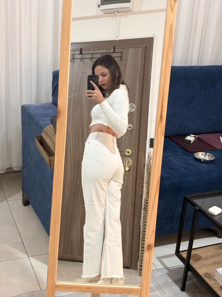 Beyaz Kadın Pamuklu Normal Boy Dar Kesim Jean - Görsel 3