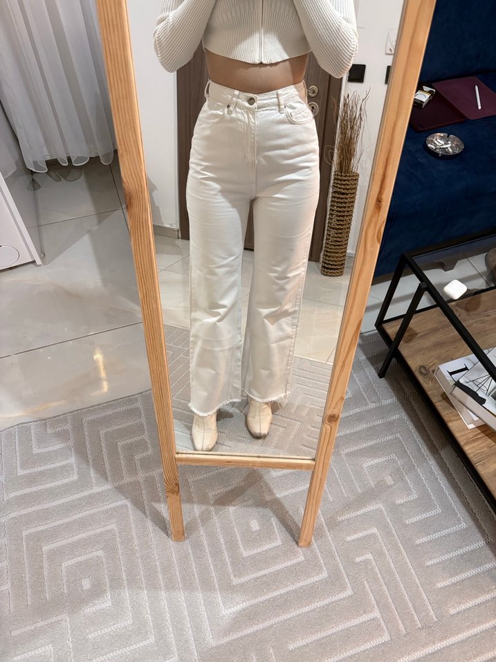 Beyaz Kadın Pamuklu Normal Boy Dar Kesim Jean - Görsel 5