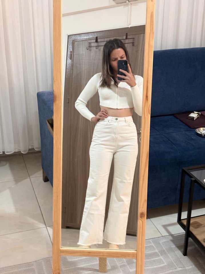 Beyaz Kadın Pamuklu Normal Boy Dar Kesim Jean - Görsel 4