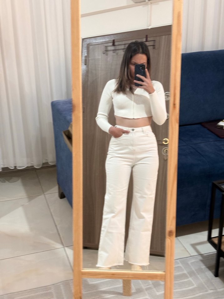 Beyaz Kadın Pamuklu Normal Boy Dar Kesim Jean - Görsel 2